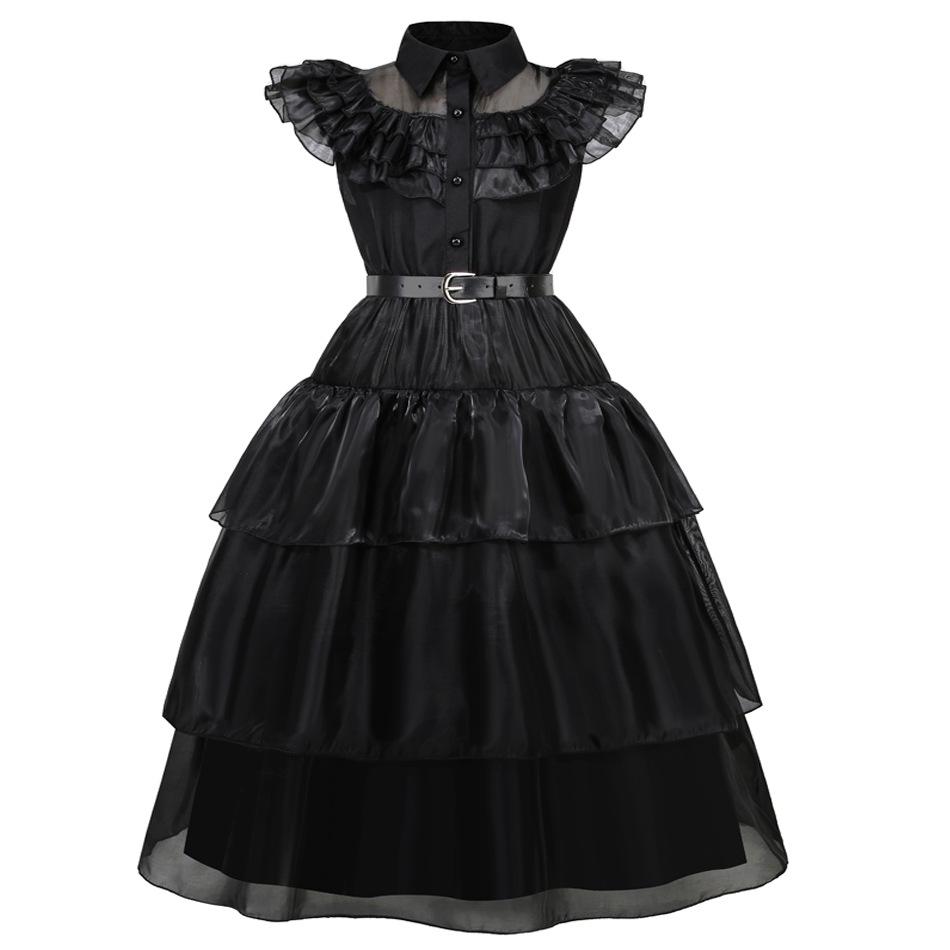 Abito da sera in rete da ragazza per cosplay della Famiglia Addams di Mercoledì con accessori (Taglia unica)