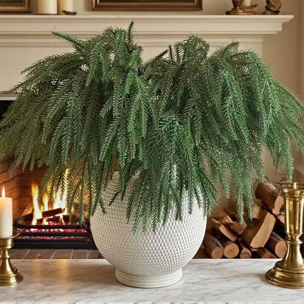 5PCS Green Artificial Norfolk Pine Branches 3/5 Forks Plastic Simulation Ceder Branches DIY Wreath Accessories