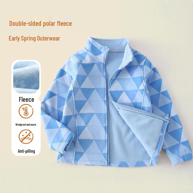 Boys' Fleece Jacket for Autumn/Winter - Stand-Up Collar, School Uniform Layer, Warm and Thick