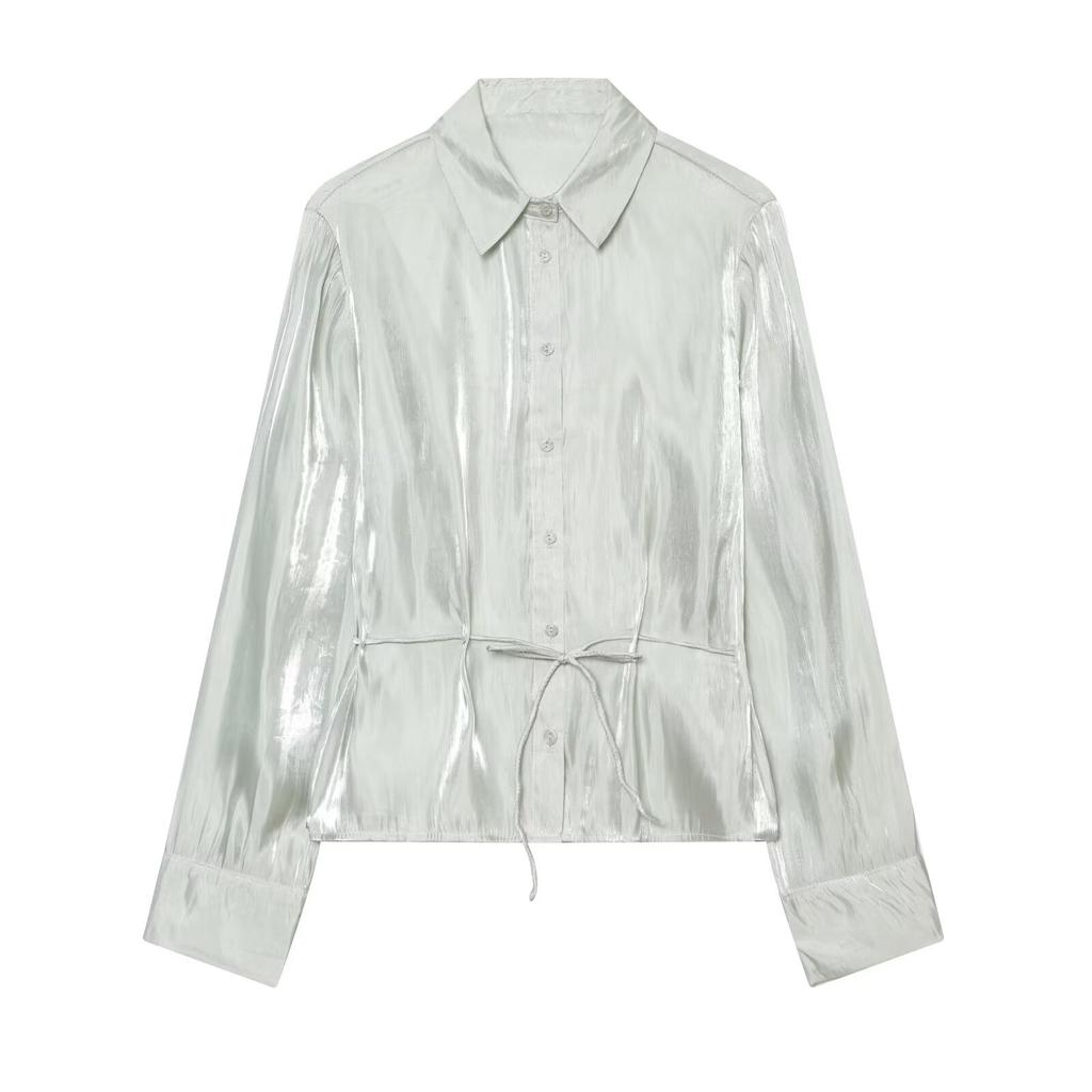 European and American Style New Women's Clothing, Metallic Effect with Belt Shirt 4387/801/537