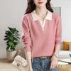 Autumn and winter new lapel splicing outer wear women's sweater fake two-piece cover fashion knitted bottoming shirt