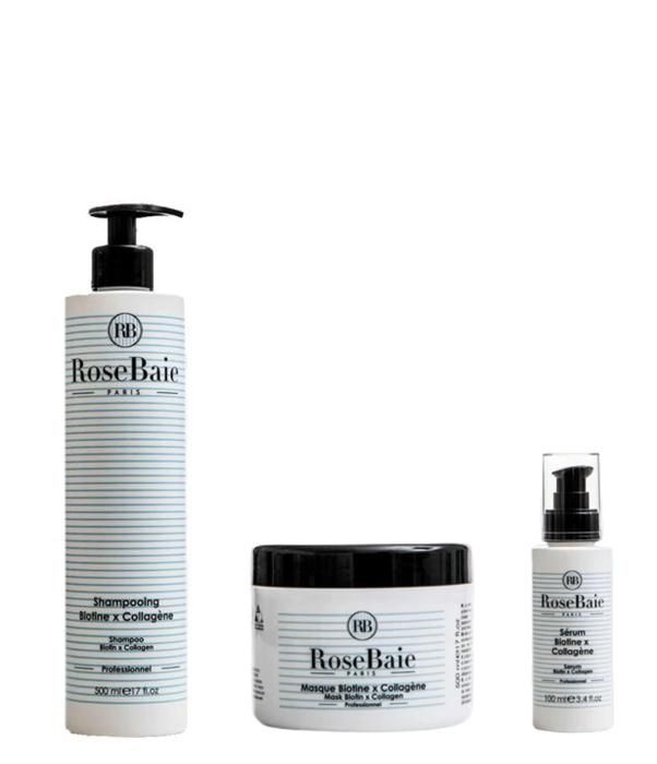 RoseBaie Biotine X Collagène Shampoing 500ml + Masque 500ml + Sérum 100ml