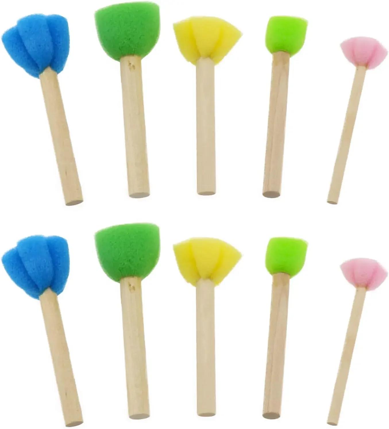 

10pcs Sponge Stamps Mini Painting Brush with Wooden Handle Gift for Kids Children DIY Craft Scrapbooking Drawing Ink Card Making