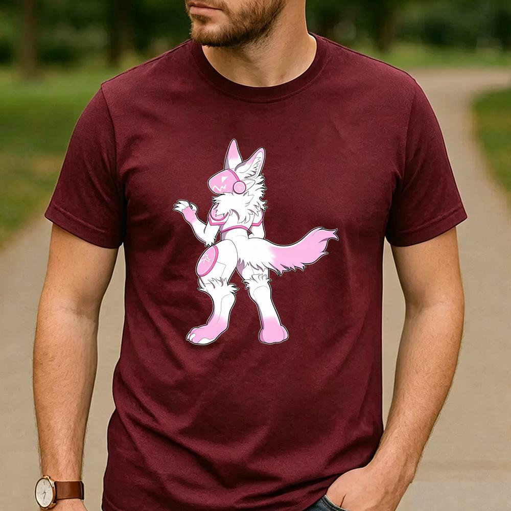 Pink White Gradient Full Body Protogen Graphic T Shirt Unisex Crew Neck Short Sleeve Fandom Fan Holiday Gift Top