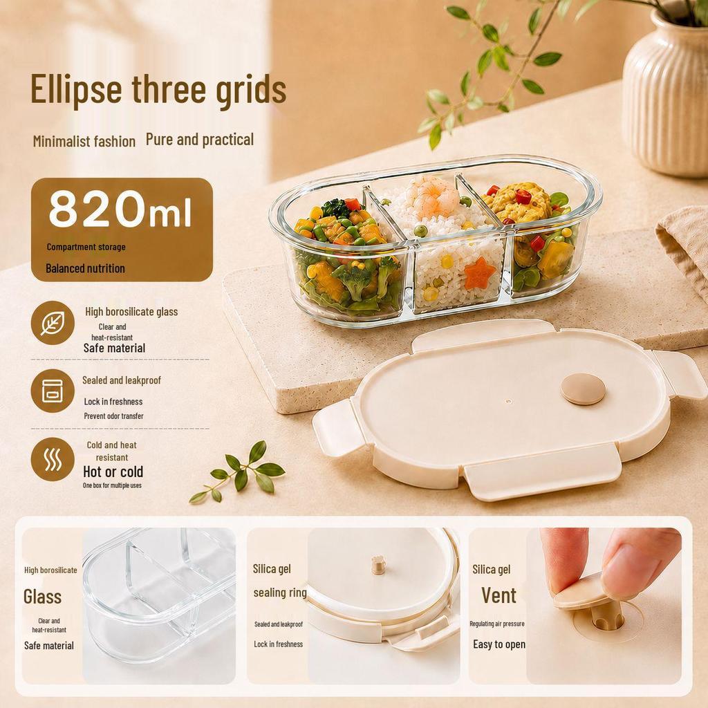 Microwaveable Leak-Proof Glass Lunch Bento Box for Office Workers