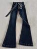 Women's Dark Blue High-Waisted Micro-Flared Jeans, Slim and Elastic, Autumn 2024 Trendy Wide-Leg Pants