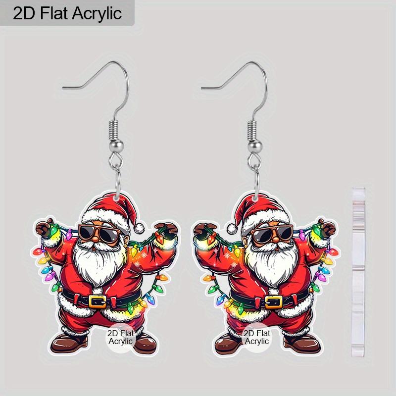 

2D Плоские Рождественские Фестивальные Разноцветные Гирлянды Живопись Санты Серьги Клауса для Рождественских Украшений для Женщин красный