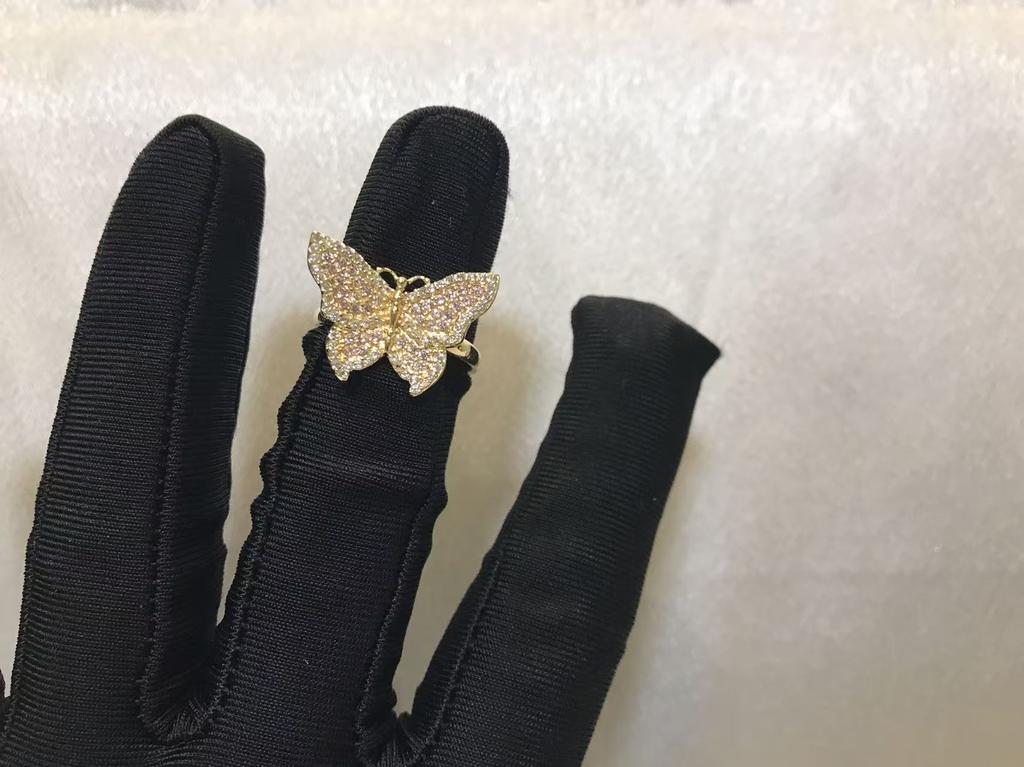 Custom Cartoon Ring Trendy Stainless Steel Nugget Rollie Butterfly PInk Diamond CZ Heart Frame Ring Fashion Women Jewelry Gift