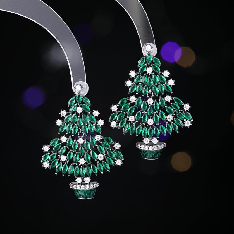 

Зимние новые серьги в виде рождественской елки из тяжелой промышленности, цветные циркониевые инкрустированные с праздничной атмосферой, серьги в виде ветра прилив