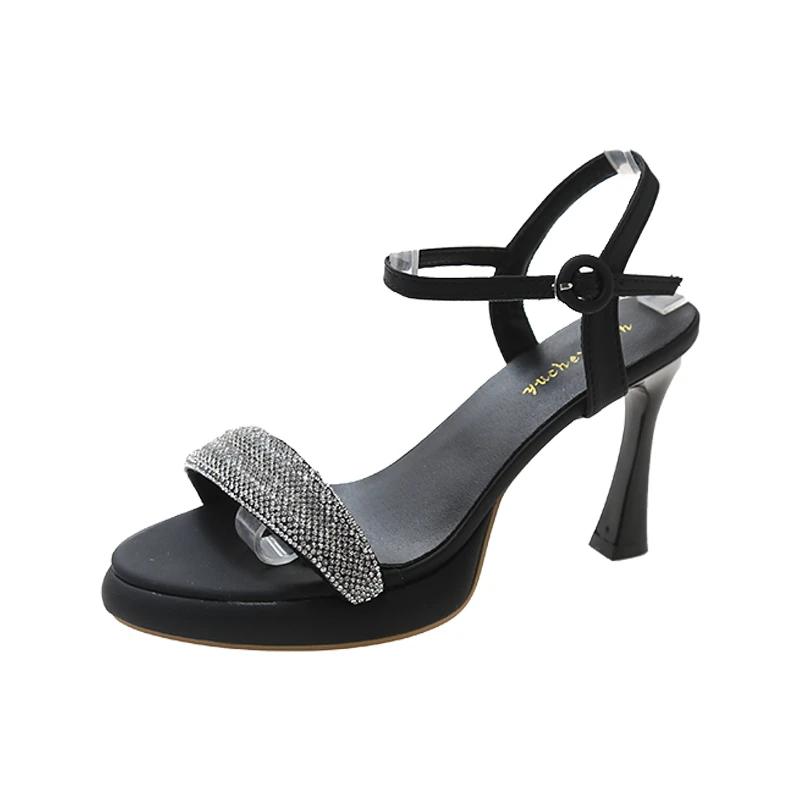 

Женские босоножки на высоком каблуке, женские туфли на тонком каблуке 8 см, босоножки-лодочки, женские босоножки из флока, однотонные, с ремешками на щиколотке, повседневные, сексуальные, свадебные туфли 34 чёрный