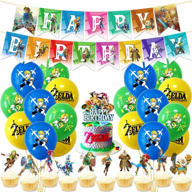 Legend Of Zelda Game Theme Balloon Banner Cake Toppers Set Party Decorations
