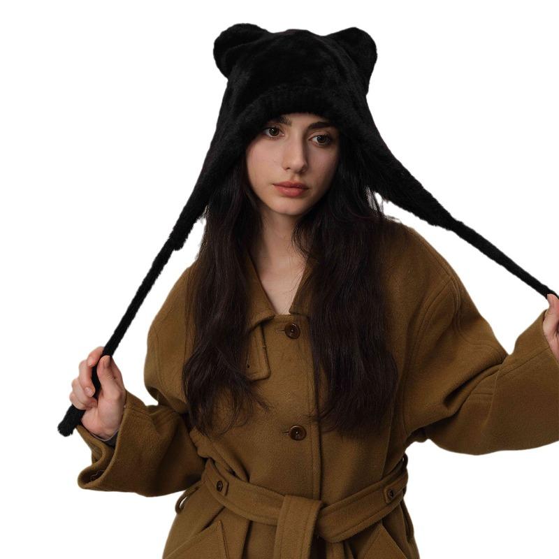 Personalized Hairy Cute Warm Winter Ear Cap Stylish Simple Student Cat Ears Knitted Cold Hat Female