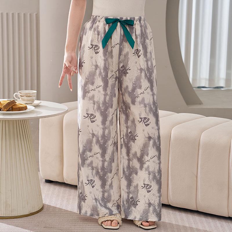 Women's Plus Size Cotton Silk Pajamas - Spring/Summer Lightweight Wide-Leg Pants for Beach, Loose Fit, Can Be Worn Outside