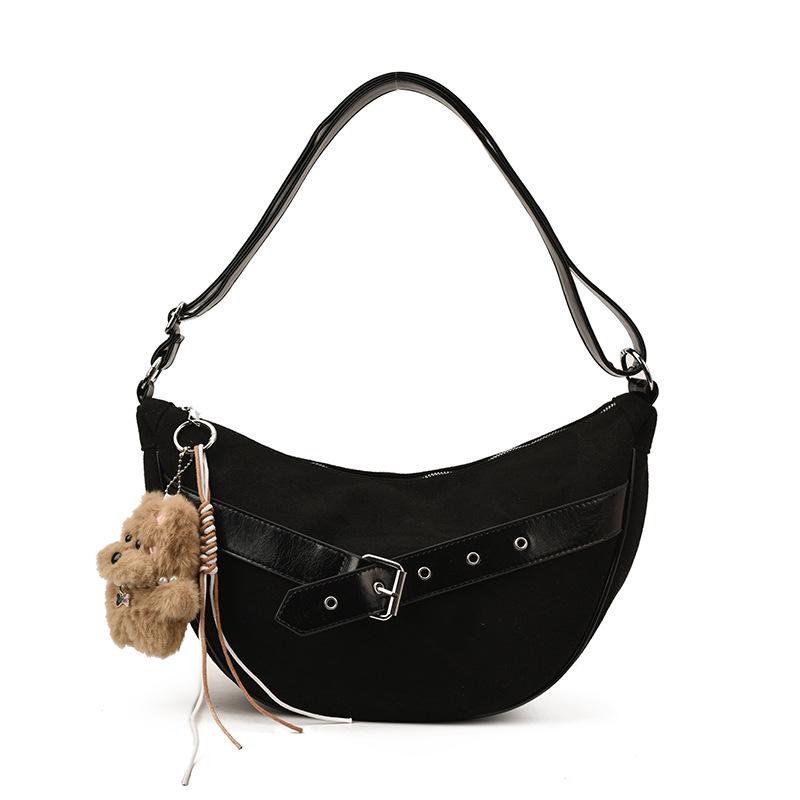 

Suede Frosted Leather Single Shoulder Crossbody Bag with Buckle Design Single Bag чёрный