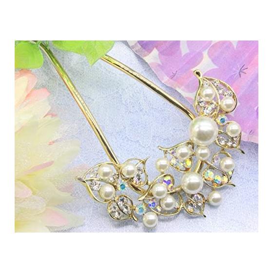 Miao Miao Hairpin U-Shaped Hair Accessory for Kimono, Yukata, Formal Kimono, Wedding, Coming-of-Age Ceremony - Pearl, Metal, Antique, Elegant Flower,