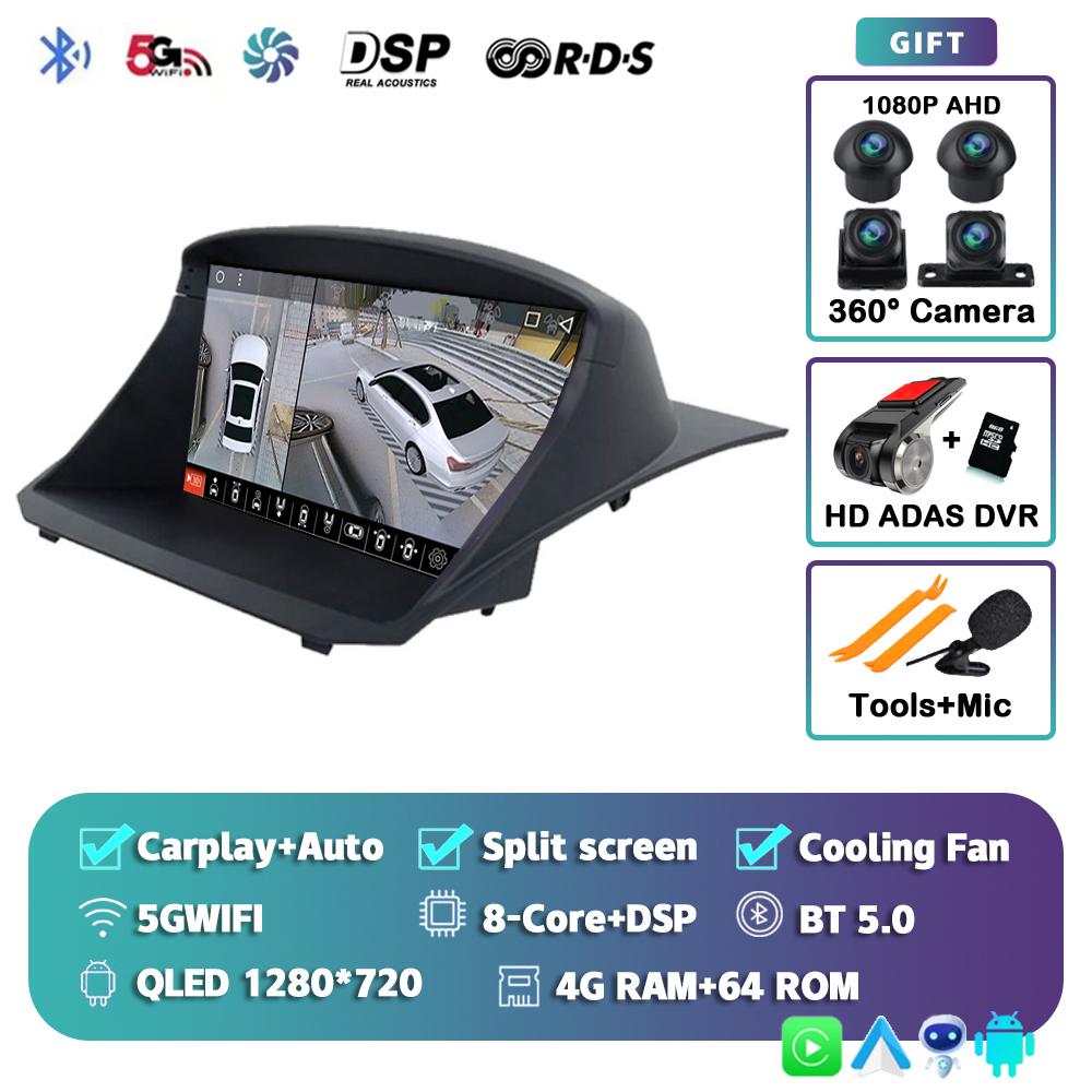 Android 14 Carplay Auto For Ford Fiesta 2009 - 2017 Car Radio Navigation GPS Multimedia Video Player Stereo 360 Camera Head Unit