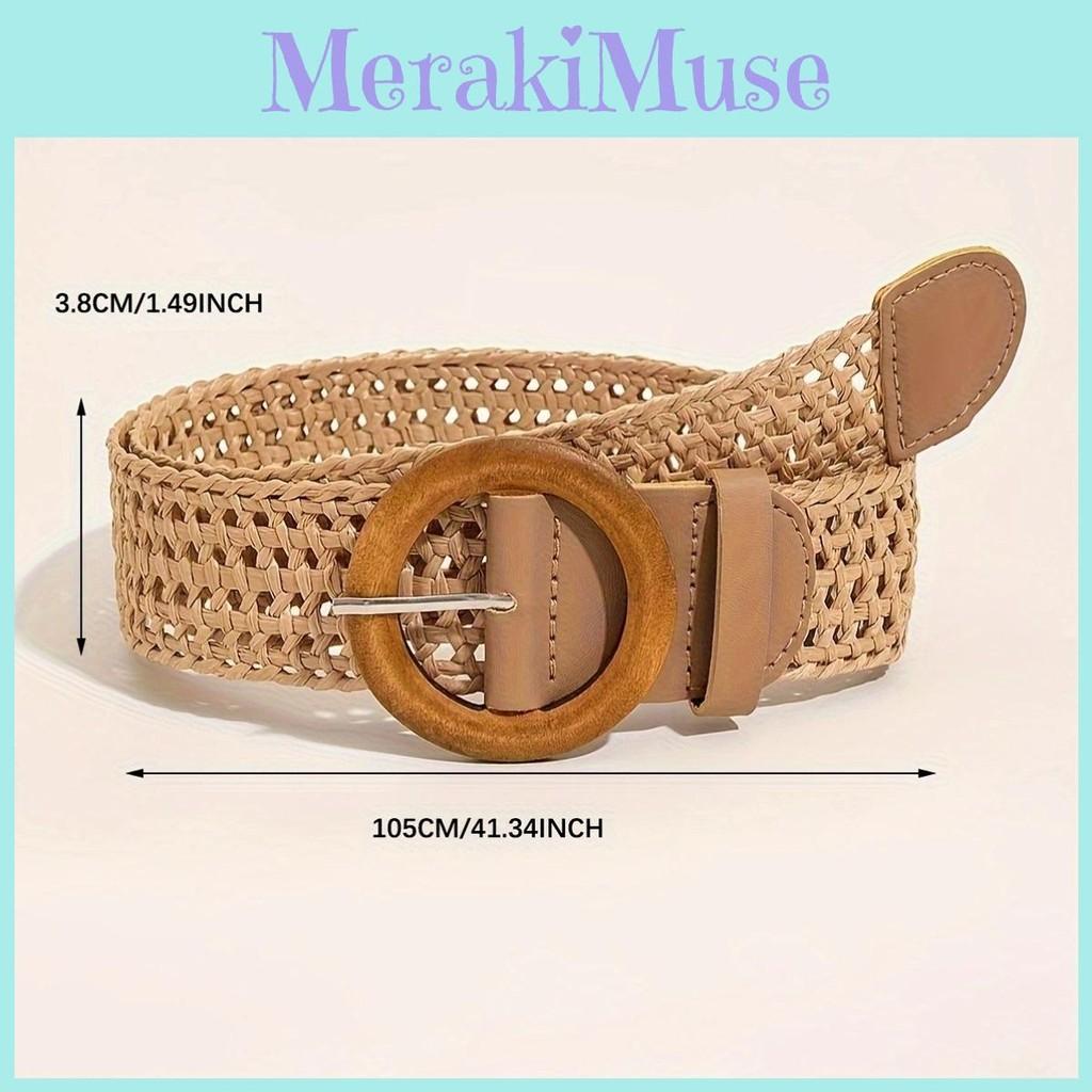 Cotton Woven Bohemian Linen Belt With Round Buckle For Women Accessories Dress