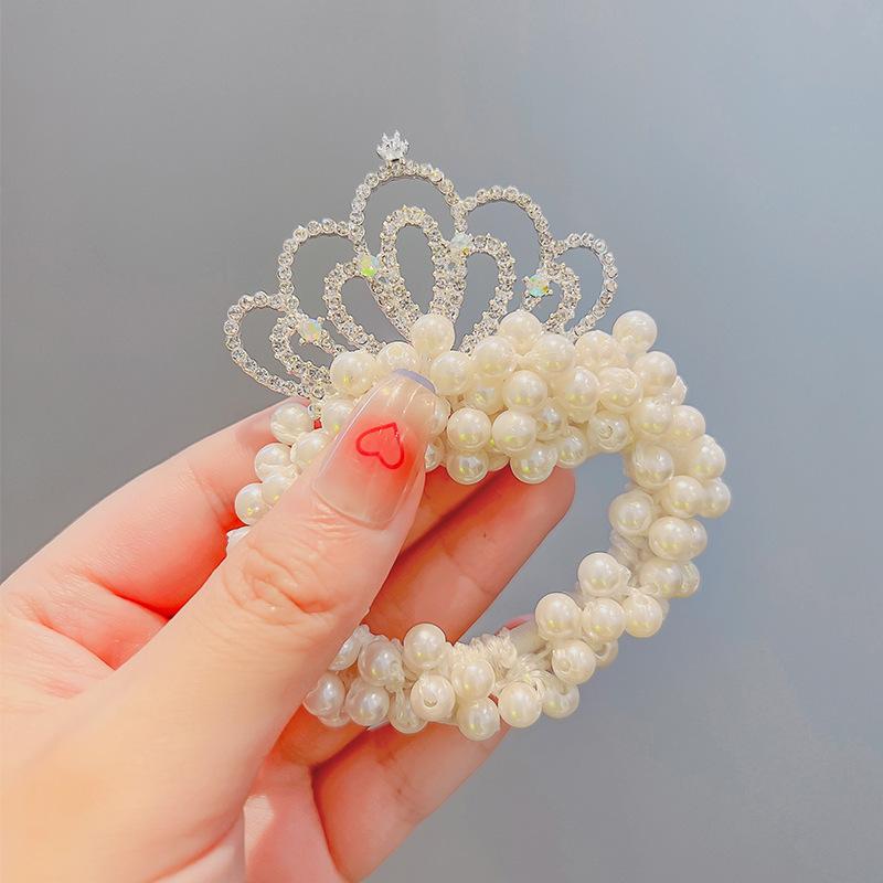 Kids Cute Elastic Hair Bands Princess Pearl Crown  Children Hair Ties Girls Hair Accessories Baby Headwear