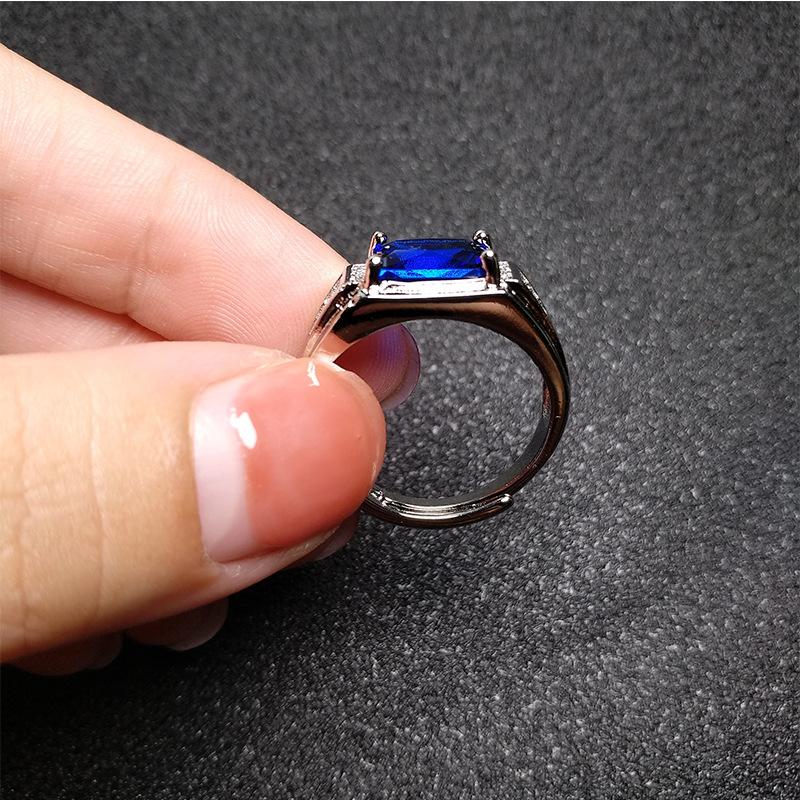 Buyee 925 Sterling Silver Male Ring Finger Blue Crystal Ring for Men Fashion Wedding Fine Jewelry Circle Gift