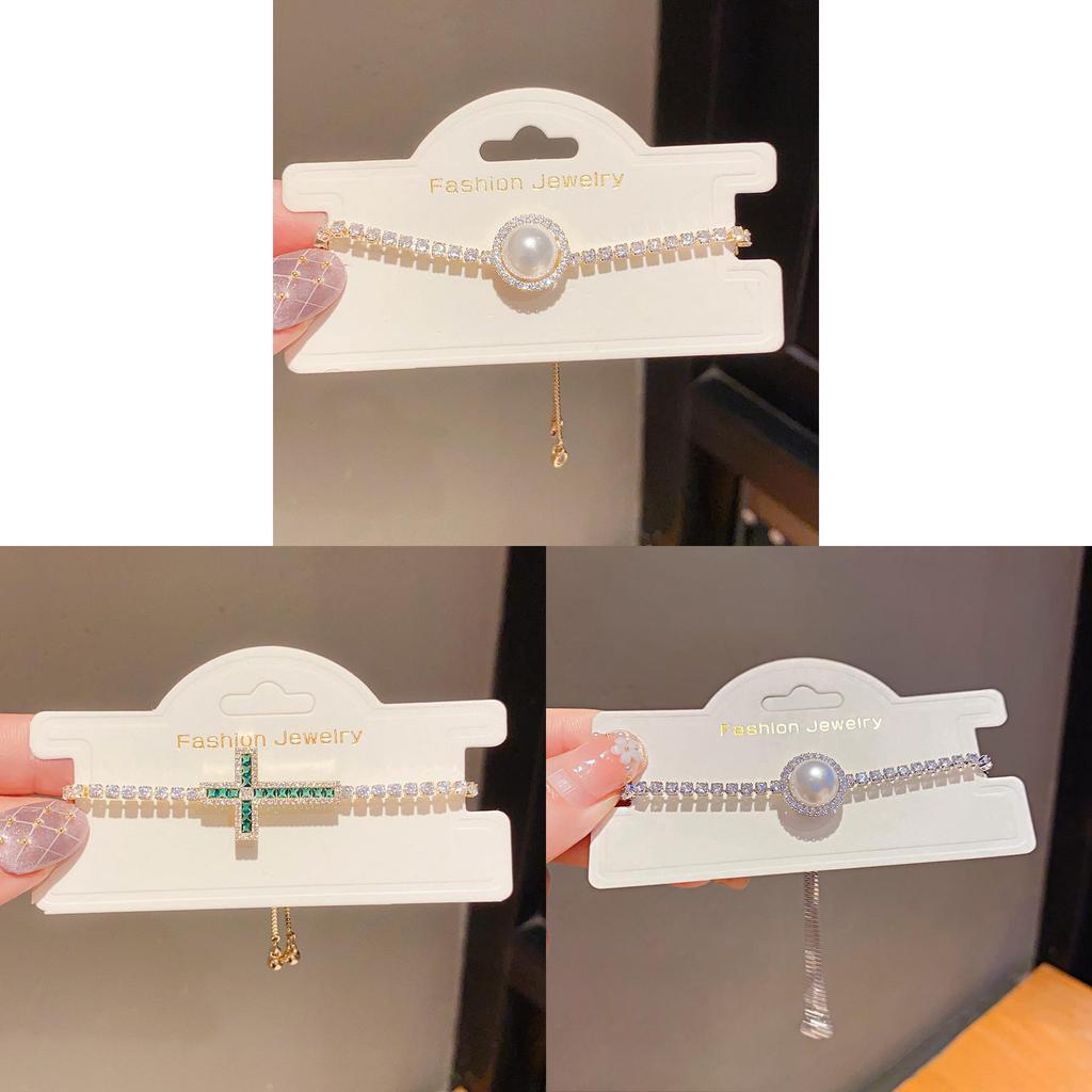 Elegant Zircon And Artificial Pearl Chunky Bracelet With Geometric Style For Ladies