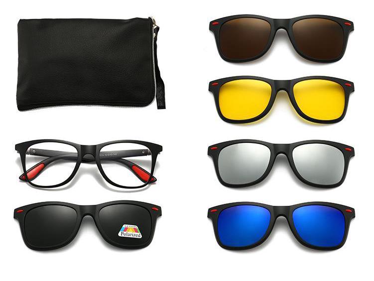 Clip-on Glasses Set: Includes 5 Polarized Lenses, Compatible with Myopia TR90 Retro Magnetic Sunglasses