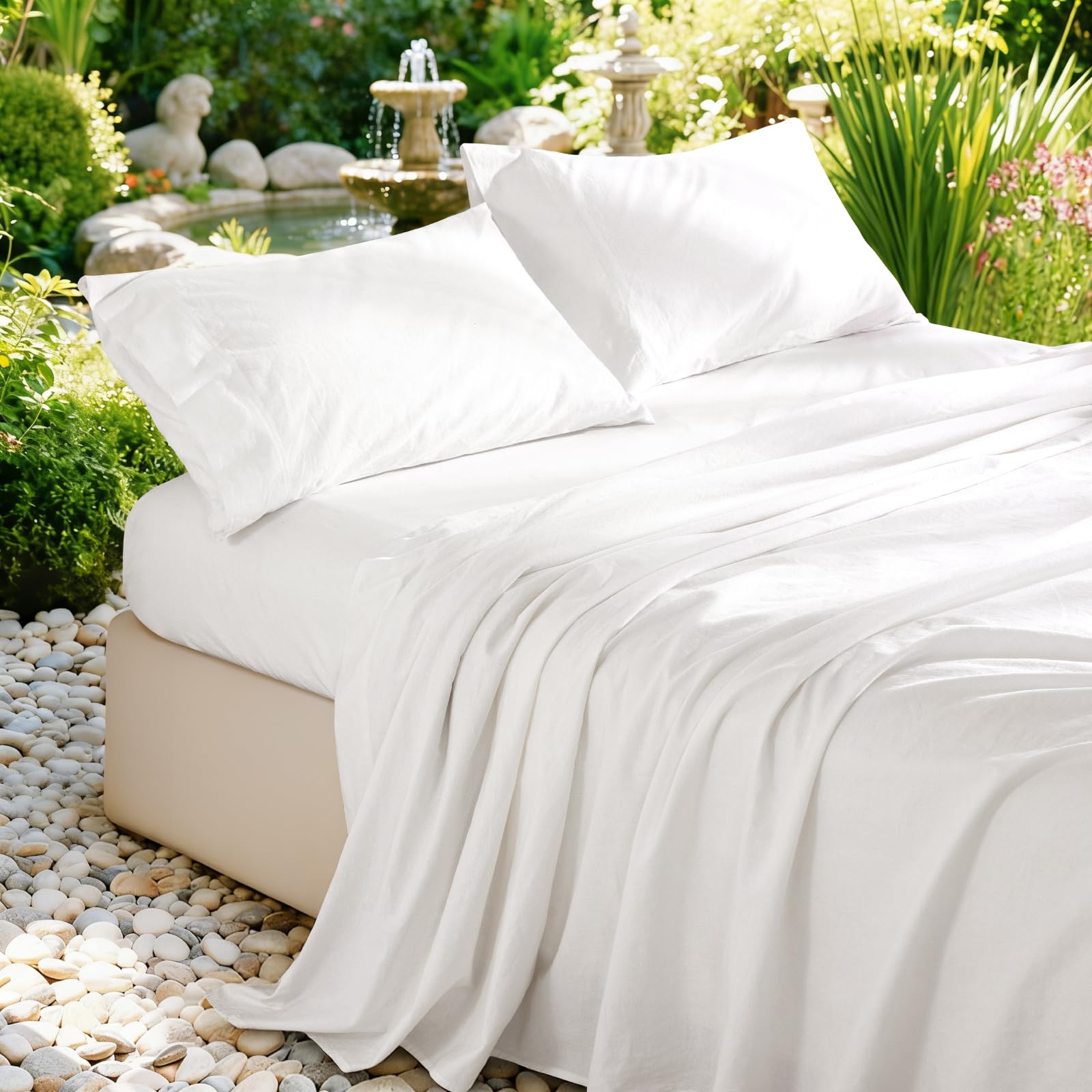 100% French Pure Linen Sheet(1 Piece), Breathable, Soft and Durable Pure Linen Sheet, Anti-Tear Linen Bed Sheets for All Seasons 90x140cm белый