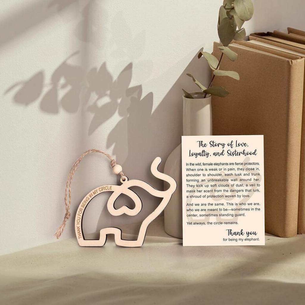 2-Pack Sisterhood Elephant Ornament – Elephant Gifts for Women, Friendship Ornament, Wooden Elephant Decor, Elephant Ornament for Women Tribe with