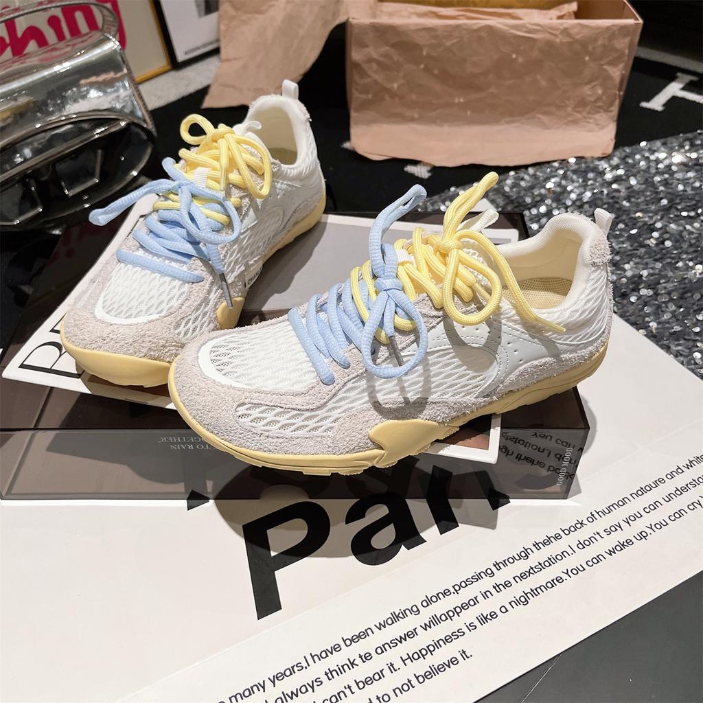 2025 new leather lace-up mesh breathable casual shoes German training shoes flat shoes versatile comfortable sports shoes women's shoes