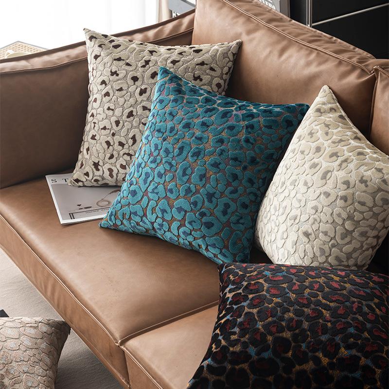 45x45cm Leopard Print American Cut Fleece Sofa Pillow Cover Cotton and Linen Pillow Office Nap Pillow Car Cushion Pillowcase
