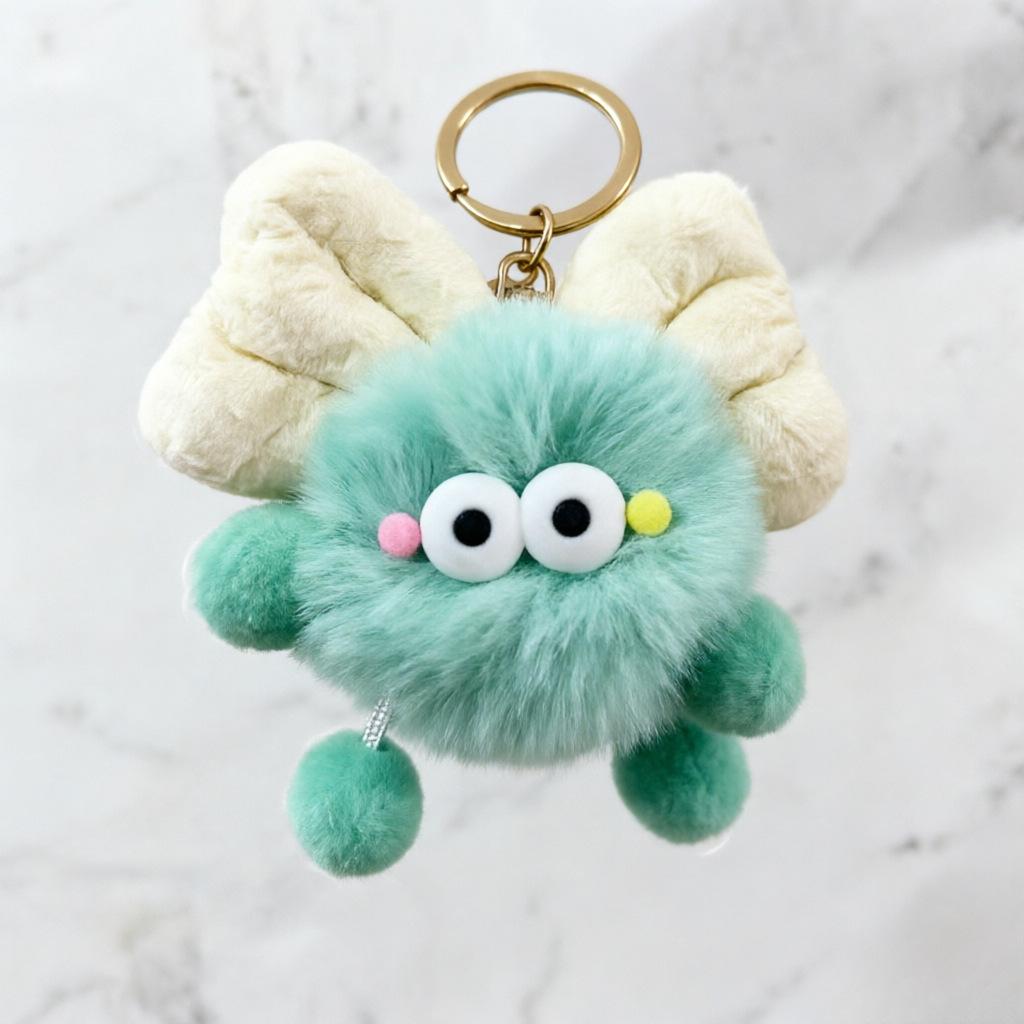 Bowknot Plush Coal Ball Keychain Ornament - Cute DIY Gift Doll