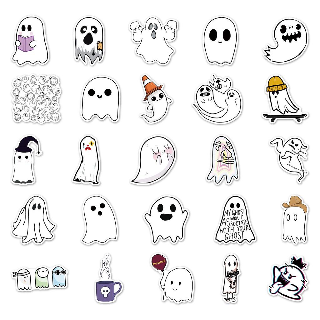 Ghost Creative Trend Graffiti Stickers: 50 Cartoon Decals for Suitcases, Skateboards, Scooters, Tablets, and Cars