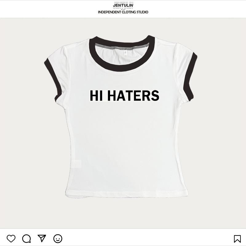 Harajuku Crop Tops Cool Girl Short Sleeve Top Hi Haters Letter Goth Tshirt US High Street Sexy Tees Fairy Summer Skinny Tops Y2k