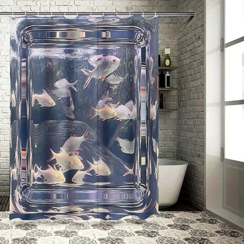 

Waterproof Fish Print Shower Curtain Modern Design For Bathroom Decor With Hooks Suitable For Wet And Dry Separation Easy-Clean W60H190(CM)-1 Pcs