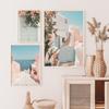 Greece Santorini Poster Print Boho Blush Mediterranean Flowers Canvas Painting Minimalist Modern Wall Art Living Room Home Decor