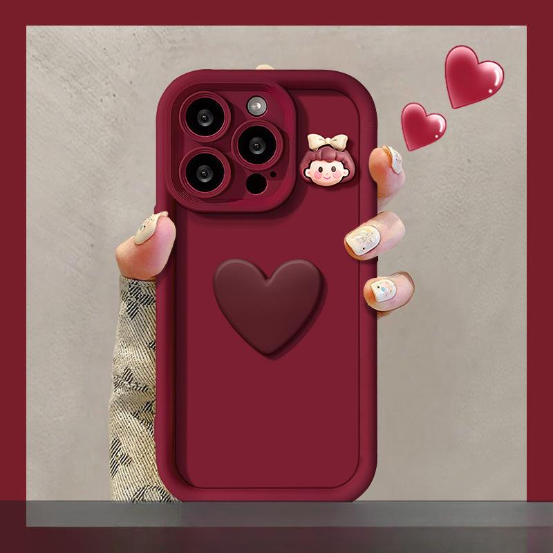 The Heart-shaped Doll Bow Tie Is Suitable for Apple 16PRO Phone Case 15 Creative 14 Silicone Anti-drop XR/XS Female