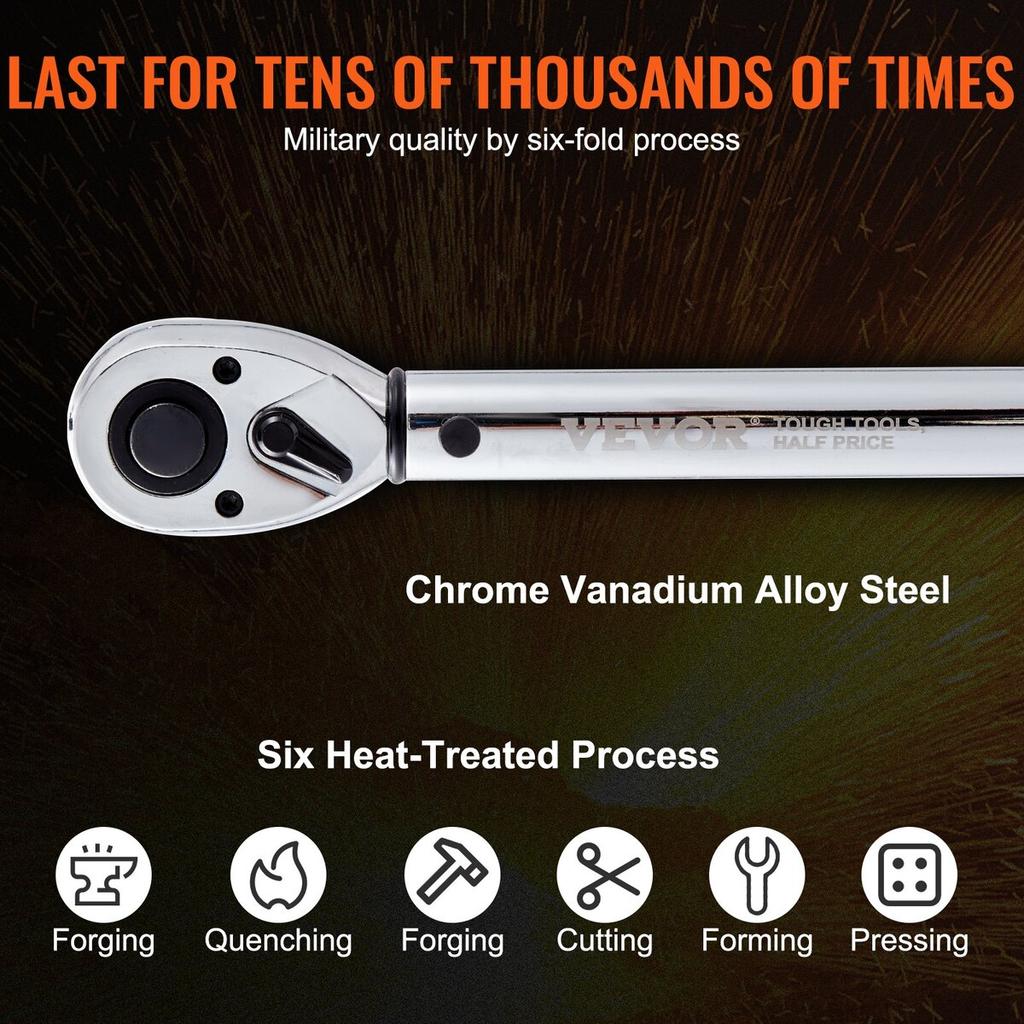 Torque Wrench, 1/2-inch Drive Click Torque Wrench 20-250ft.lb/34-340n.m, Dual-Direction Adjustable Torque Wrench Set, Mechanical Dual Range Scales
