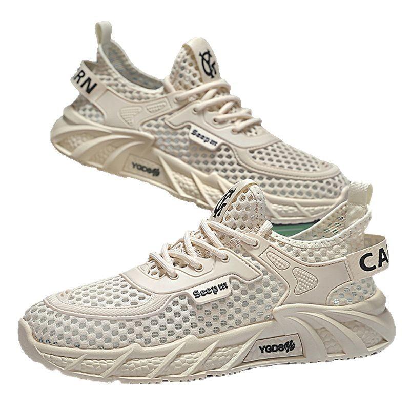 Mesh-Herrenschuhe, Sommer, atmungsaktives Mesh, täglich, vielseitig, lässig, dicke Sohle, einfarbig, Sportstil, neue trendige Herrenschuhe