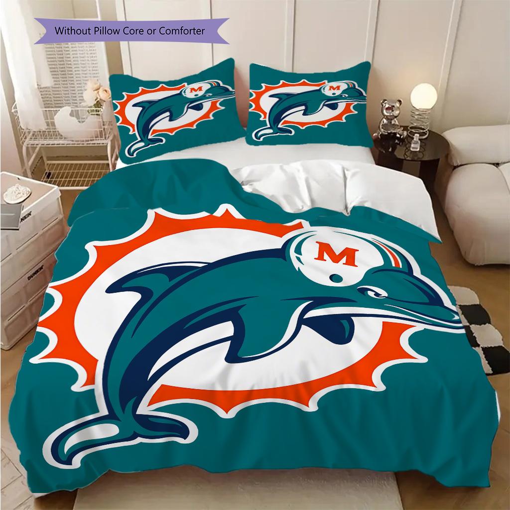 Miami Dolphins Pattern Bedding Quilt Set Quilt Cover Pillowcase Home Decoration Birthday Gift (1 * duvet cover + 2 * pillowcase, without core)