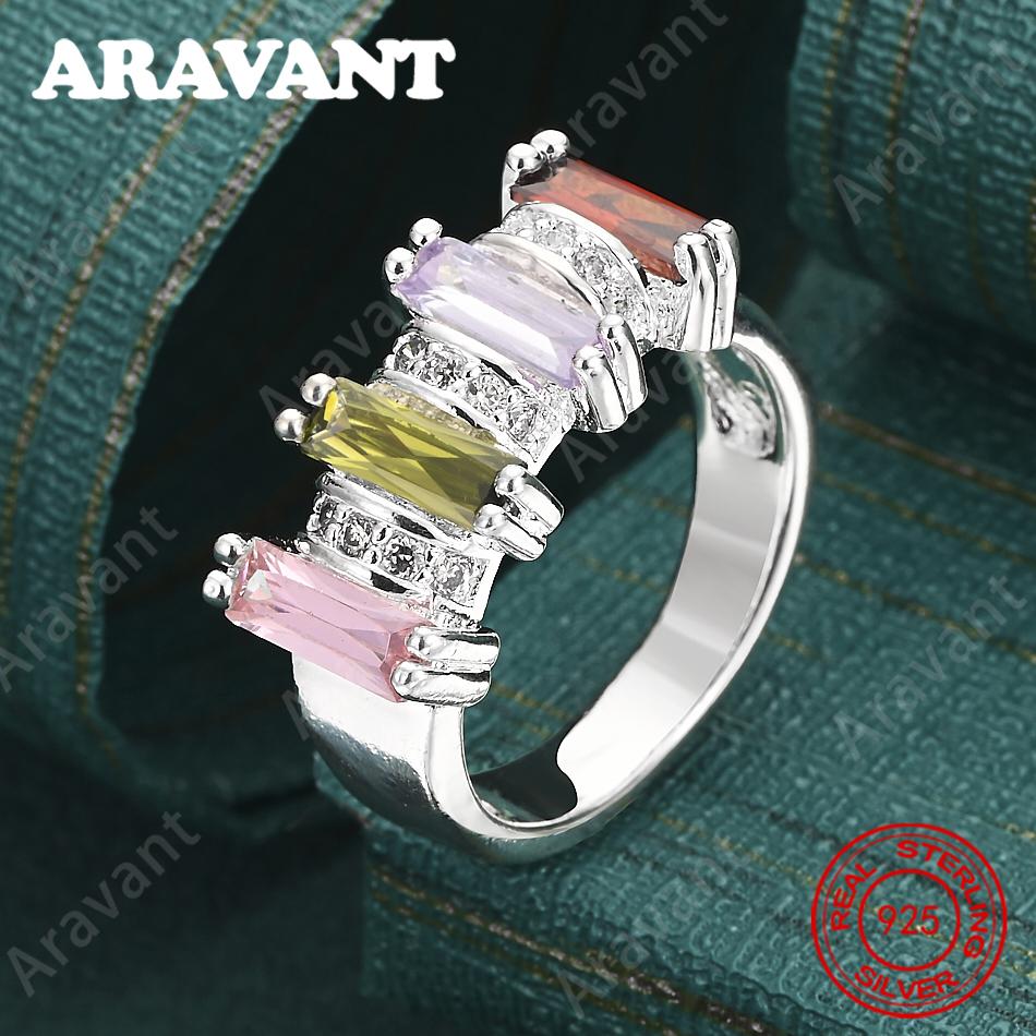 Copper Four-Color Rectangular Zirconia Ring - Exquisite And Cute Wedding Party Jewelry For Women