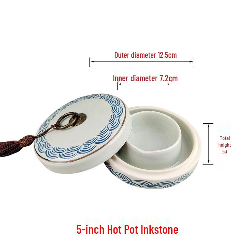 Multi-Purpose Inkwell Set: Includes Inkstone with Lid, Ink Stick, Brush Rest, Ink Sea, Ceramic Inkwell, Ink Box, and Ink Dish.