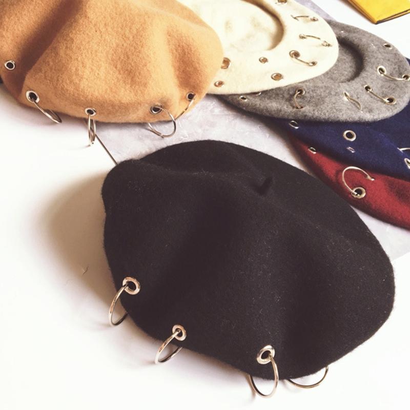 Trendy Iron Rings Beret Punk Style Painter Hat Beanie Hat Octagonal Hat for Morning Workout Chilly Outdoor Activities