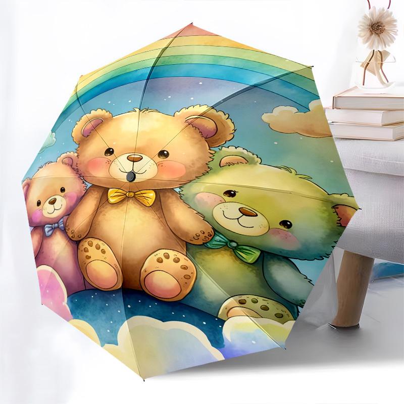 Teddy Bears, Rainbow- Automatic Umbrella, Four Seasons Portable Folding Umbrella, Suitable for Men and Women, Travel, Daily Compact Umbrella