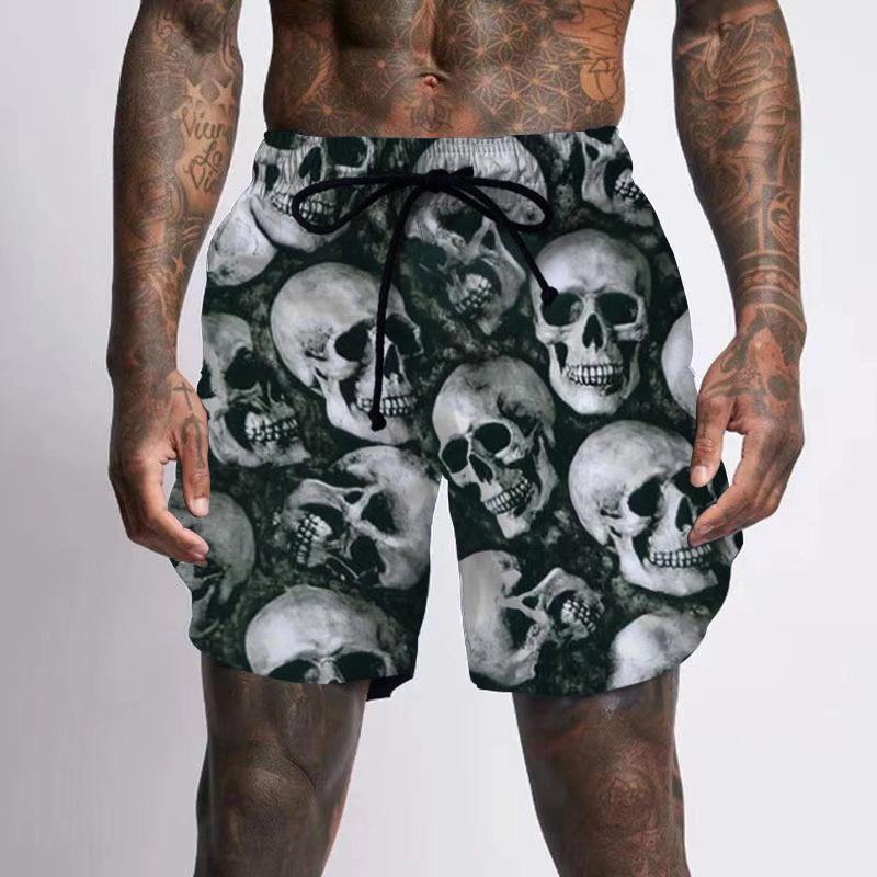 WowClassic Abstracte Retro 3D Geprinte Schedel Hoofd Strandbroek Trendy Heren Zomer Sportshorts Heren 6XL