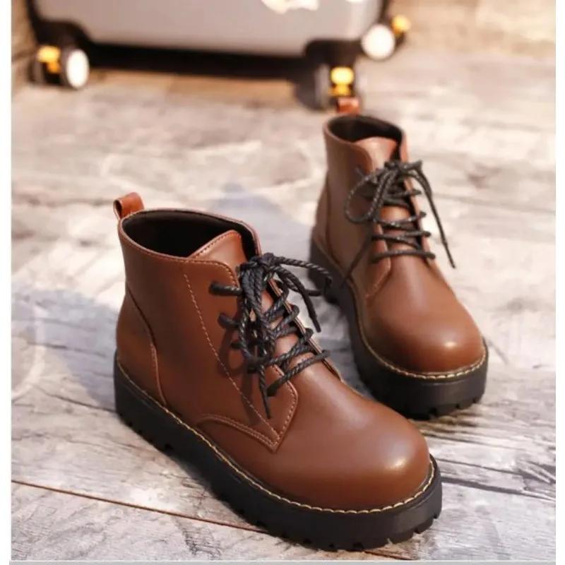 Autumn Winter Women Ankle Boots Platform Lace Up Casual Shoes Woman Retro Oxfords Female Waterproof Goth Thick Boots Footwe