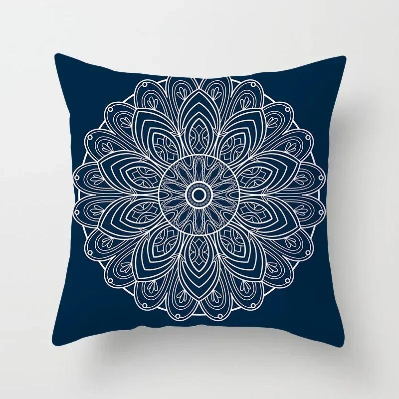 Blau Weiß Porzellan Druck Kissenbezug Böhmischer Stil Mandala Geometrie Kissenbezug Modern Mode Sofa Stühle Dekokissen