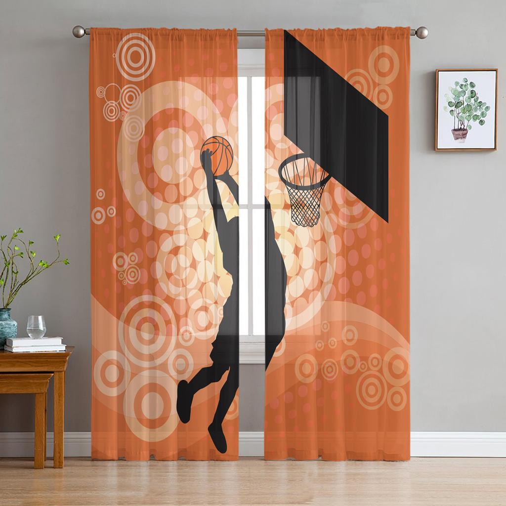 I Love Basketball Player Black Sheer Curtains for Living Room Modern Voile Curtain Bedroom Tulle Curtains Window Drapes Decor