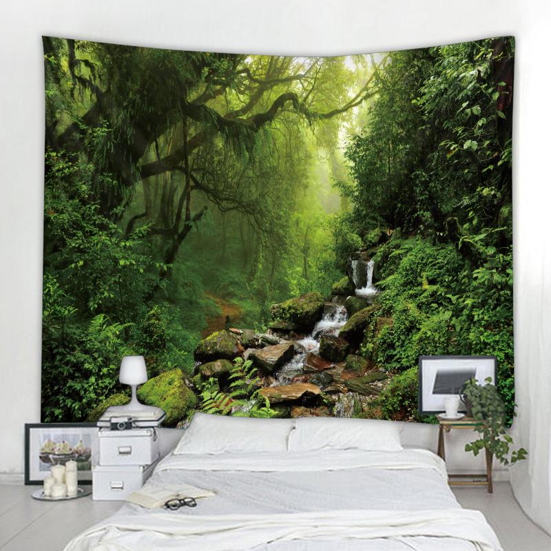 Forest Mountain Creek Waterfall Scenery Decor Tapestry Wall Hanging Background Fabric Boho Decor Room Aesthetics Home Decor