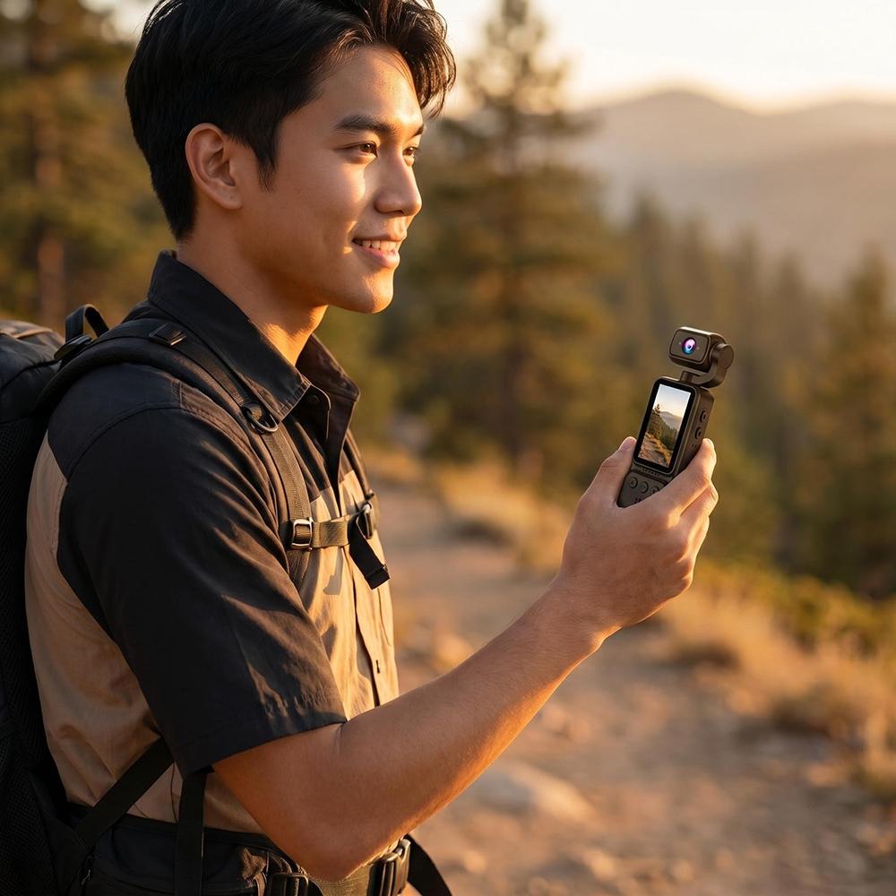 4K Ultra HD Pocket Action Camera 180° Rotatable Lens AF Autofocus Vlog Camera with 1.97" Screen Portable Body Cam for Travel Vlogging Daily Recording