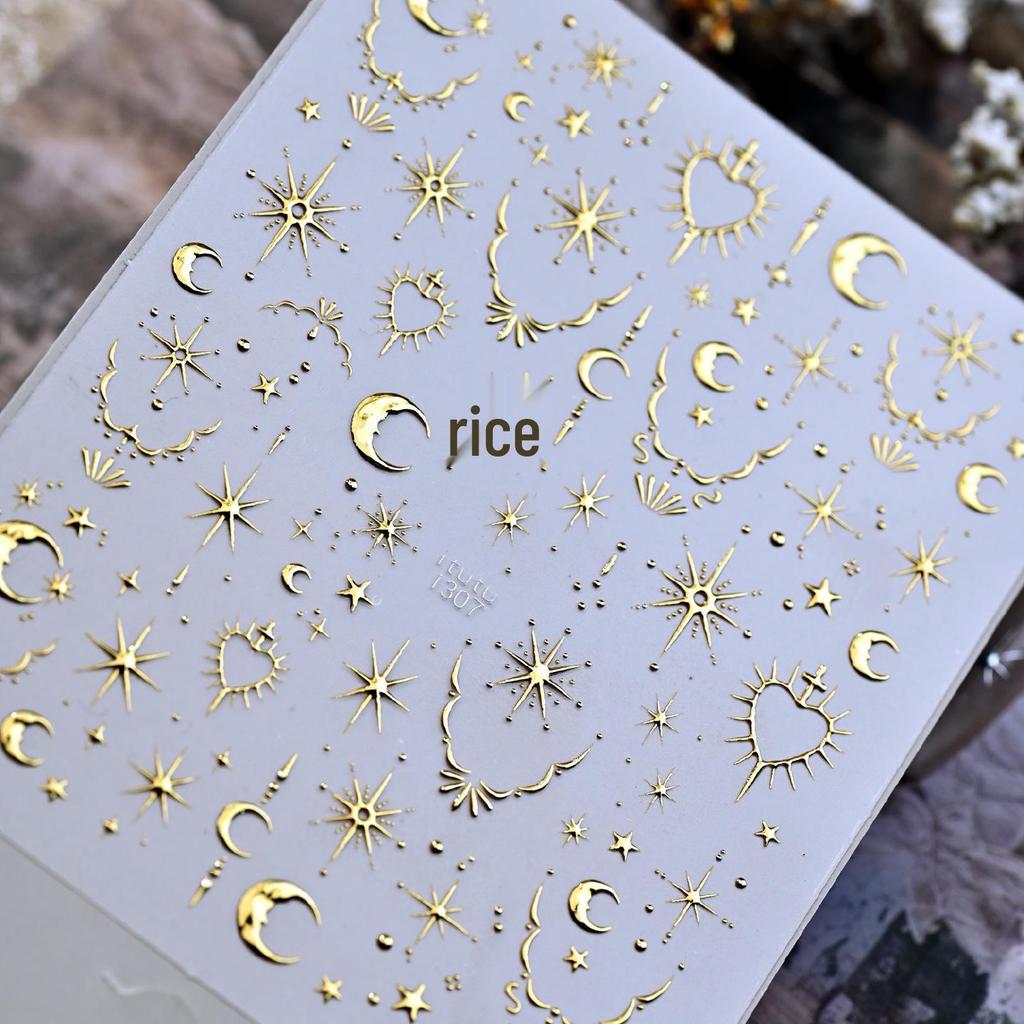 Bohemian Star and Moon Nail Stickers - Hot Stamping Retro Design
