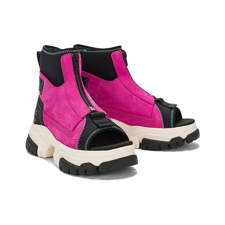 Timberland Adley Way Peep Toe Boot Sandals Women's Pink Black White A5W3G